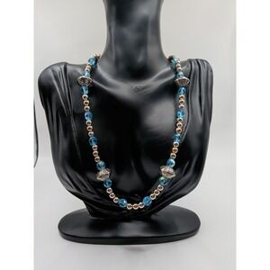 Vintage Blue And Silver Tone‎ Beaded Necklace